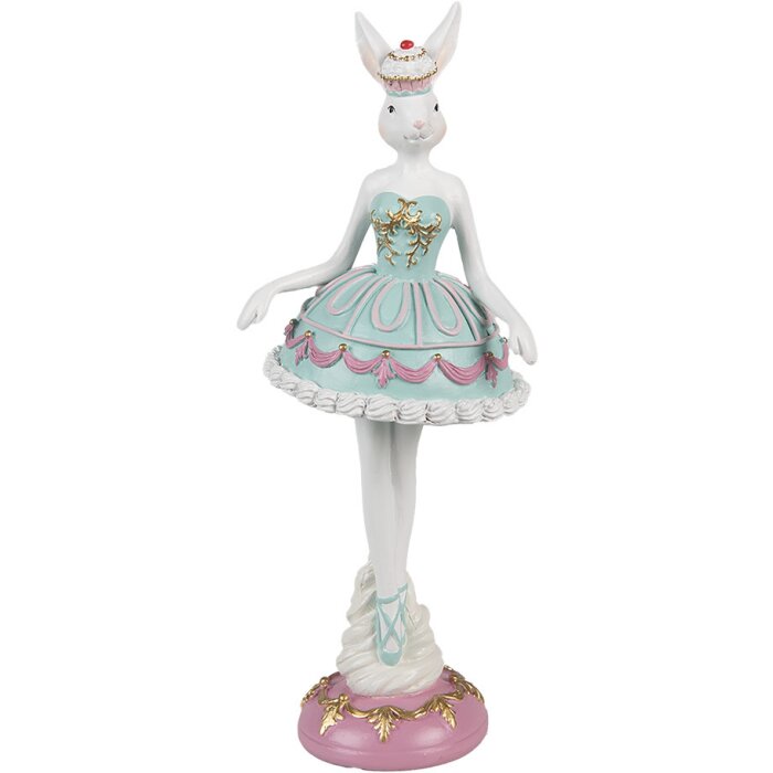 Clayre & Eef Decoratief Beeldje Konijn Ballerina Wit Groen Roze 9x8x23 cm