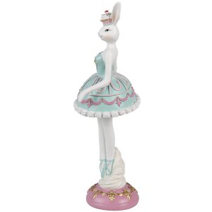 Clayre & Eef Decoratief Beeldje Konijn Ballerina Wit Groen Roze 9x8x23 cm