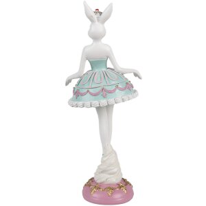 Clayre & Eef Decoratief Beeldje Konijn Ballerina Wit Groen Roze 9x8x23 cm