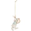 Clayre & Eef Decoratie Hanger Konijn Wit Groen 5x3x9 cm Polyresin