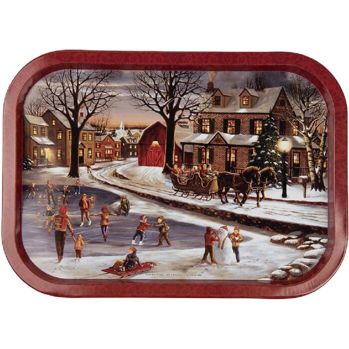 Clayre & Eef 6BL0136 Dienblad Vintage IJzer Rood 40x29 cm Wintermotief