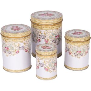 Clayre & Eef 6BL0140 Opbergdoos Set van 4 Wit Roze...