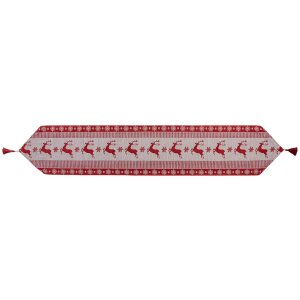 Clayre & Eef KT065.009 Tafelloper 33x180 cm Rood Beige Kerstmis