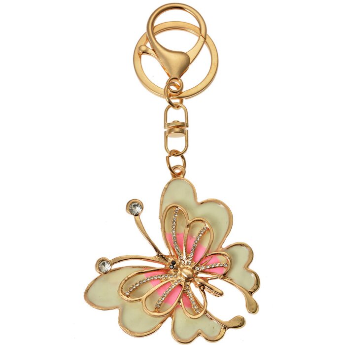 Juleeze JZKC0192 Sleutelhanger vlinder goud beige roze 5x1x6 cm