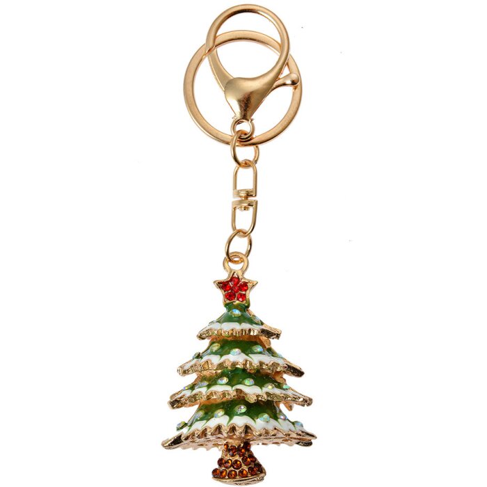 Juleeze JZKC0194 Sleutelhanger kerstboom goud groen strass 4x3x6 cm