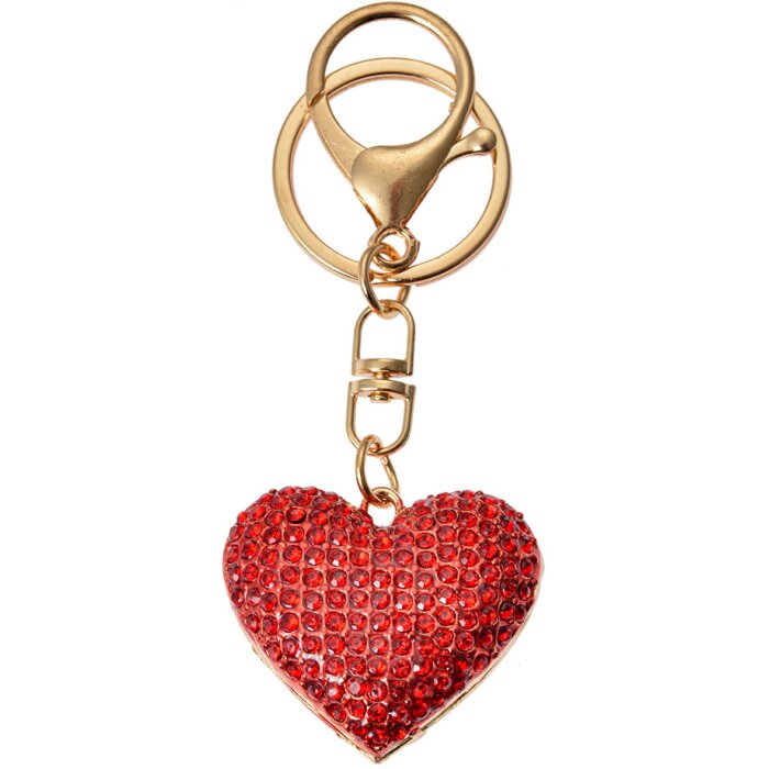 Juleeze JZKC0203 Sleutelhanger hart rood strass goud 4x2x4 cm