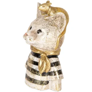 Clayre & Eef 6PR5075 Decoratieve Bust Kat met Muis Goud Zwart-Wit 11x9x18 cm