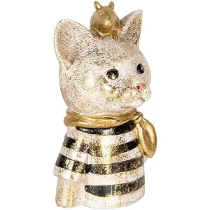 Clayre & Eef 6PR5075 Decoratieve Bust Kat met Muis Goud Zwart-Wit 11x9x18 cm