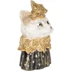 Clayre & Eef Decoratieve Buste Kat Polyresin Wit Zwart Goud 12x10x18 cm