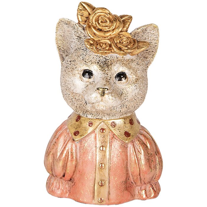 Clayre & Eef 6PR5077 Decoratie Borstbeeld Kat 12x9x18 cm Wit Roze Goud