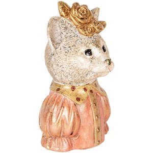 Clayre & Eef 6PR5077 Decoratie Borstbeeld Kat 12x9x18 cm Wit Roze Goud