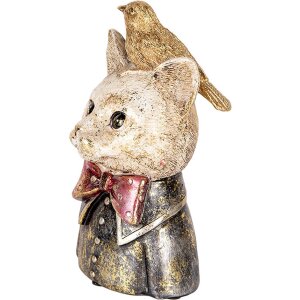 Clayre & Eef 6PR5079 Decoratie Borstbeeld Kat 11x9x18 cm Wit Zwart Goud