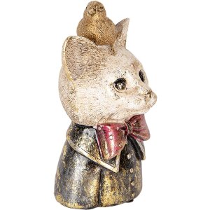 Clayre & Eef 6PR5079 Decoratie Borstbeeld Kat 11x9x18 cm Wit Zwart Goud