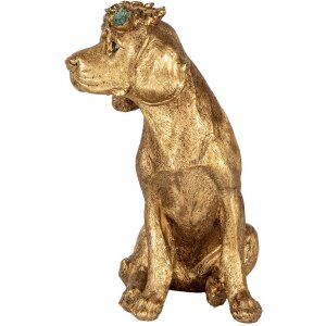 Clayre & Eef decoratief beeldje hond goudkleurig 13x13x21 cm polyresin landelijke stijl