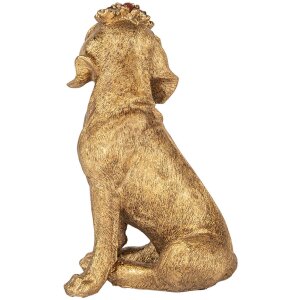 Clayre & Eef decoratief beeldje hond goudkleurig 13x13x21 cm polyresin landelijke stijl