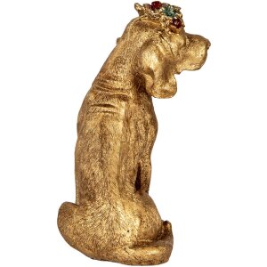 Clayre & Eef decoratief beeldje hond goudkleurig 13x13x21 cm polyresin landelijke stijl