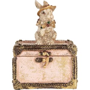 Clayre & Eef Decoratiedoos Konijn Figuur Polyresin Beige Roze Goud 12x8x16 cm