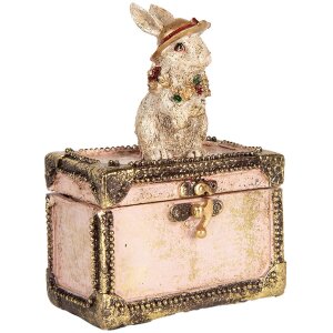 Clayre & Eef Decoratiedoos Konijn Figuur Polyresin Beige Roze Goud 12x8x16 cm