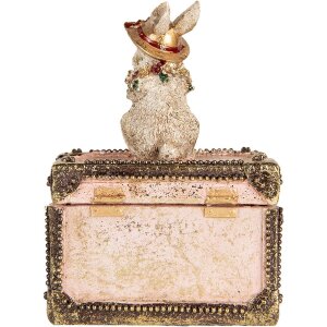 Clayre & Eef Decoratiedoos Konijn Figuur Polyresin Beige Roze Goud 12x8x16 cm