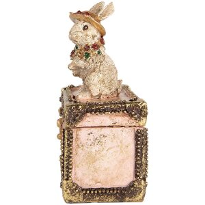 Clayre & Eef Decoratiedoos Konijn Figuur Polyresin Beige Roze Goud 12x8x16 cm