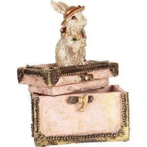 Clayre & Eef Decoratiedoos Konijn Figuur Polyresin Beige Roze Goud 12x8x16 cm