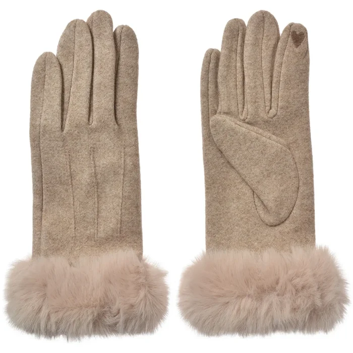 Juleeze JZGL0112BE Winterhandschoenen Beige met imitatiebont Touchscreen 9x23 cm