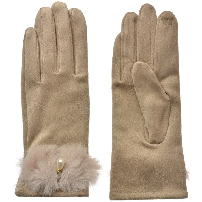 Juleeze JZGL0113BE Winterhandschoenen beige met imitatiebont en kralen