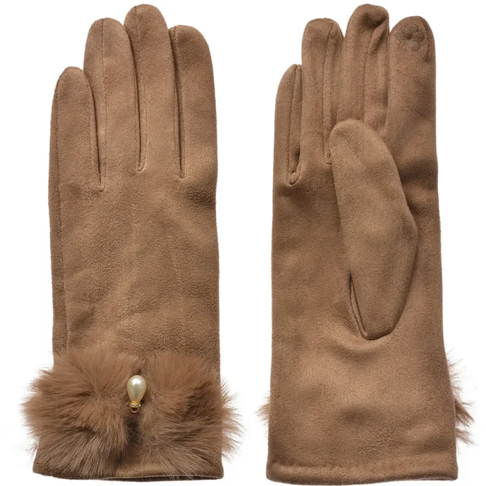 Juleeze JZGL0113CH Winterhandschoenen bruin met bontrand en pareldetail