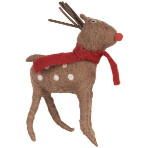 Clayre & Eef kerstdecoratie rendier bruin rood 14x4x19 cm landelijke stijl