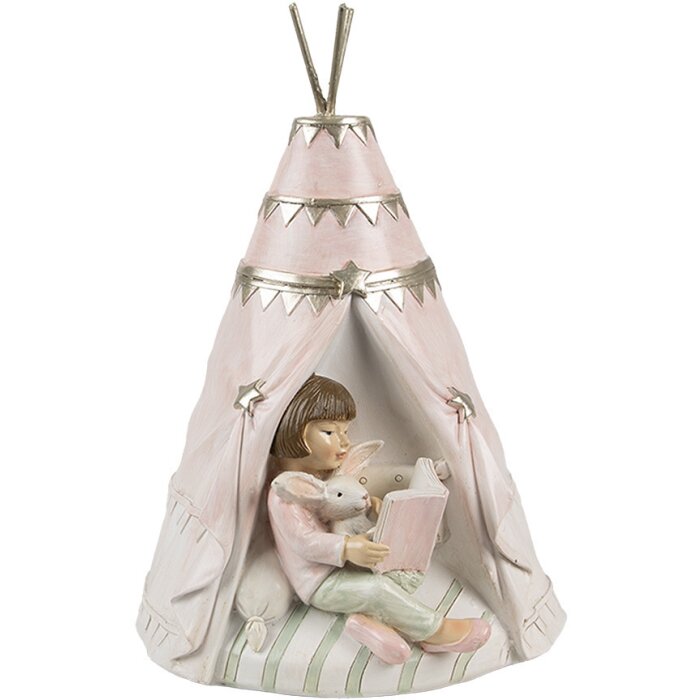 Clayre & Eef 6PR4423 Spaarpot landelijke stijl meisje konijn tipi 13x13x19 cm