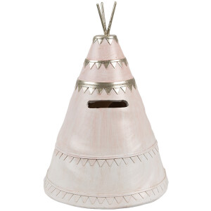 Clayre & Eef 6PR4423 Spaarpot landelijke stijl meisje konijn tipi 13x13x19 cm