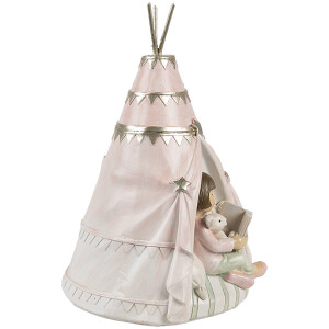 Clayre & Eef 6PR4423 Spaarpot landelijke stijl meisje konijn tipi 13x13x19 cm