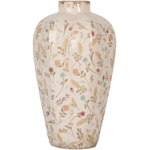 Clayre & Eef 6CE1937M Vaas keramiek beige roze 21x34 cm landelijke stijl