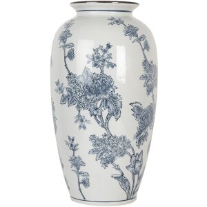 Clayre & Eef 6CE2071 Vaas van wit-blauw keramiek met bloemenpatroon 37 cm