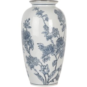 Clayre & Eef 6CE2071 Vaas van wit-blauw keramiek met bloemenpatroon 37 cm