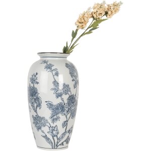 Clayre & Eef 6CE2071 Vaas van wit-blauw keramiek met bloemenpatroon 37 cm