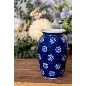 Clayre & Eef 6CE2085 Vaas Blauw-Wit Ø 10x15 cm