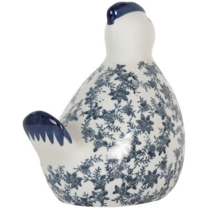 Clayre & Eef 6CE2092 Decoratieve Kip Vintage Keramiek Figuur Wit-Blauw 18x12x21 cm