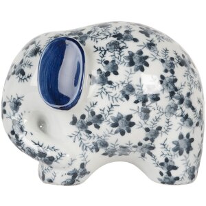 Clayre & Eef Decoratieve Olifant Keramiek Wit Blauw...