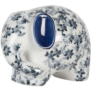 Clayre & Eef Decoratieve Olifant Keramiek Wit Blauw 20x14x15 cm