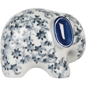 Clayre & Eef Decoratieve Olifant Keramiek Wit Blauw 20x14x15 cm