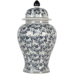 Clayre & Eef 6CE2096 Decoratieve Pot met Deksel Wit-Blauw Ø 22x40 cm