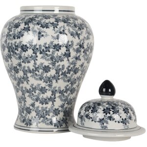 Clayre & Eef 6CE2096 Decoratieve Pot met Deksel Wit-Blauw Ø 22x40 cm