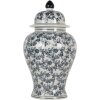 Clayre & Eef 6CE2096 Decoratieve Pot met Deksel Wit-Blauw Ø 22x40 cm