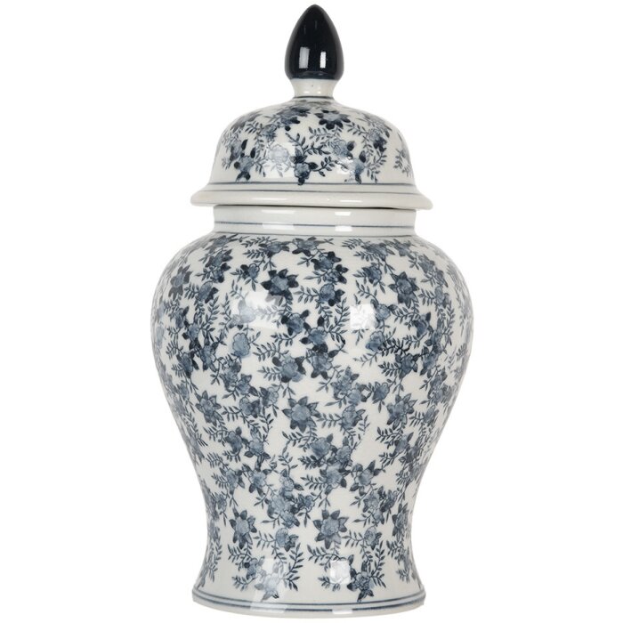 Clayre & Eef 6CE2097 Decoratiepot met Deksel Wit-Blauw Ø 17x32 cm