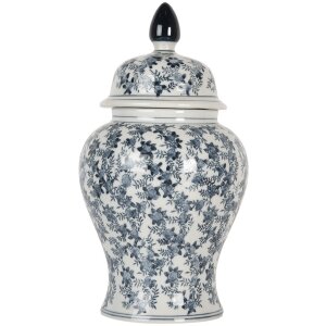 Clayre & Eef 6CE2097 Decoratiepot met Deksel Wit-Blauw Ø 17x32 cm