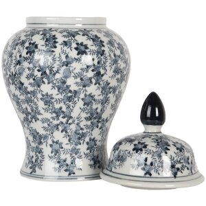 Clayre & Eef 6CE2097 Decoratiepot met Deksel Wit-Blauw Ø 17x32 cm