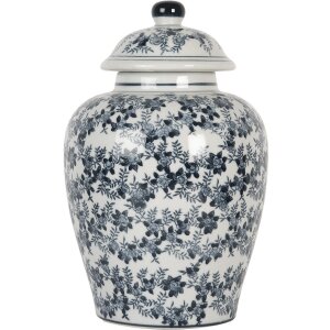 Clayre & Eef 6CE2098 Decoratieve Pot met Deksel Wit-Blauw Ø 16x26 cm