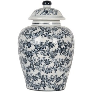 Clayre & Eef 6CE2098 Decoratieve Pot met Deksel Wit-Blauw Ø 16x26 cm