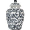 Clayre & Eef 6CE2098 Decoratieve Pot met Deksel Wit-Blauw Ø 16x26 cm